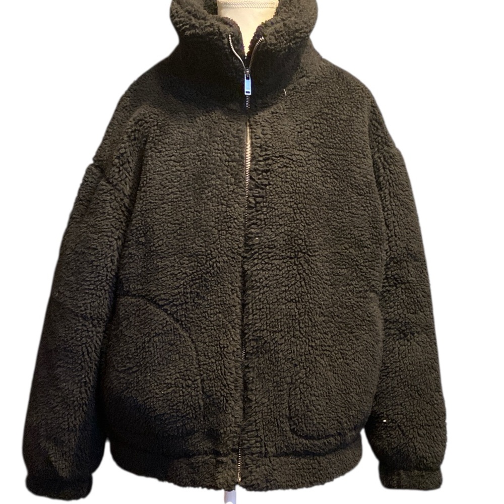 Black Oversized Boxy Teddy Jacket